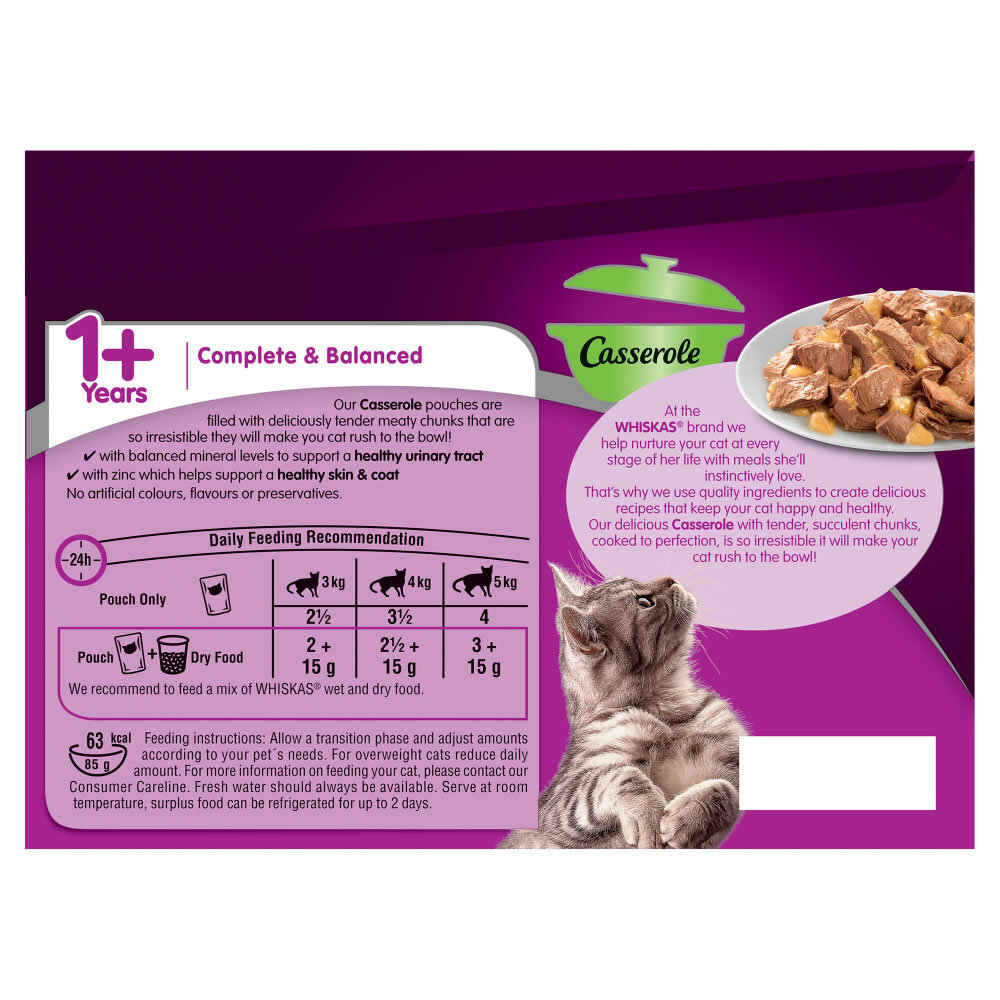 WHISKAS Casserole rinkinys su mėsa ir žuvimi, 12x85 g kaina ir informacija | Konservai katėms | pigu.lt