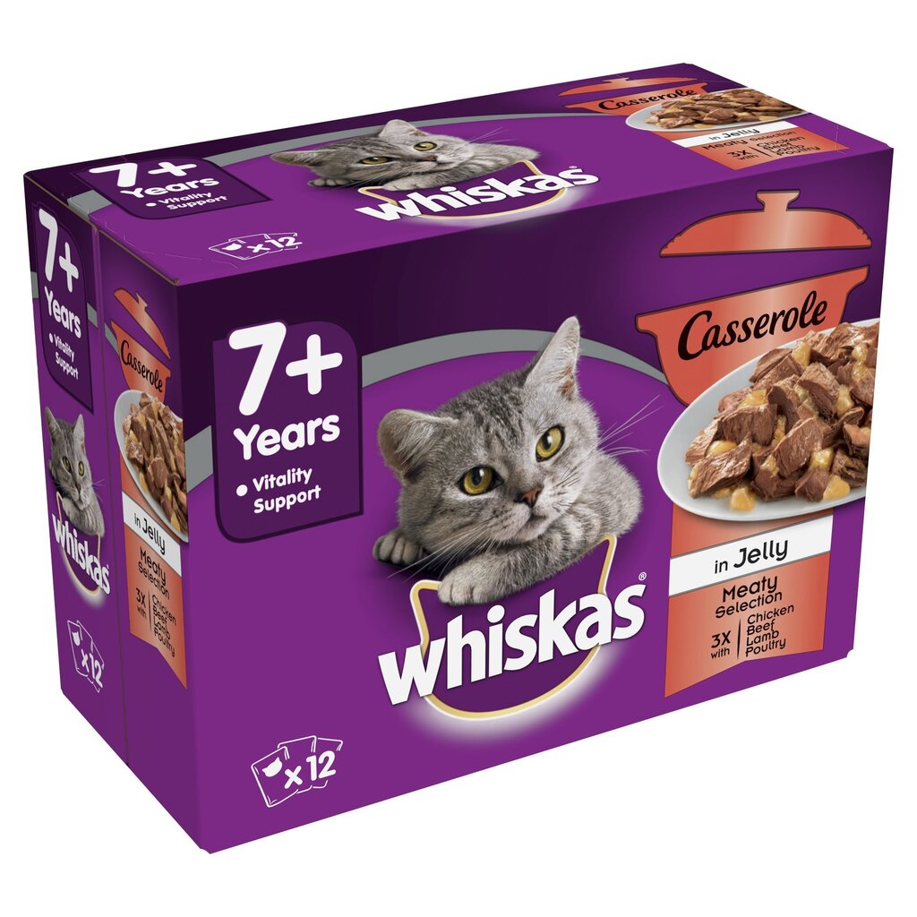 WHISKAS Casserole rinkinys su mėsa, 12x85 g kaina ir informacija | Konservai katėms | pigu.lt