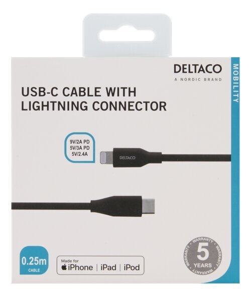 Deltaco IPLH-301M, USB C, Lightning, 0.25m kaina ir informacija | Laidai telefonams | pigu.lt