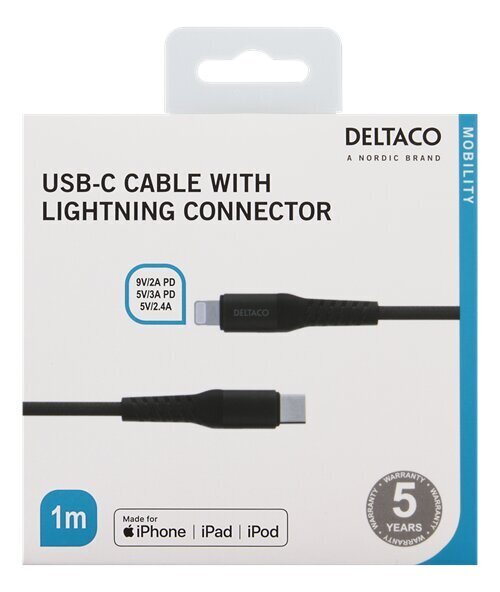 Deltaco IPLH-313M, USB C, Lightning, 1m kaina ir informacija | Laidai telefonams | pigu.lt