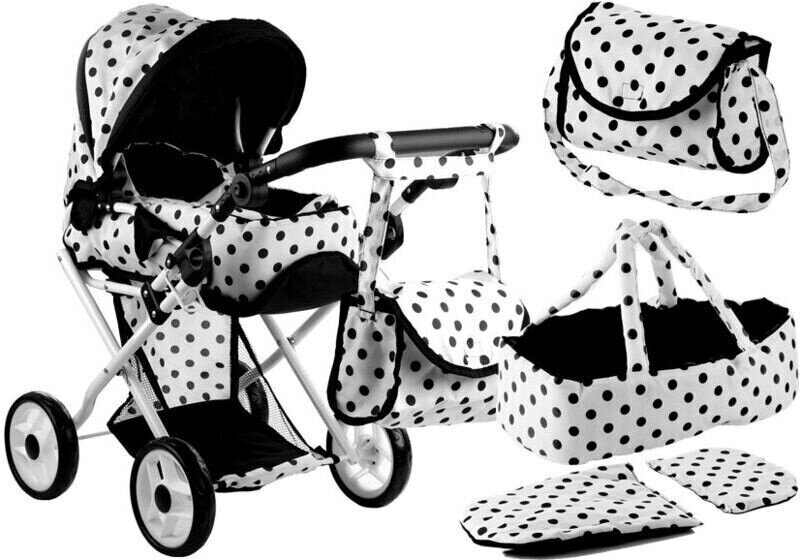 Universalus vaikiškas lėlių vežimėlis 2in1, pilkas su taškučiais цена и информация | Žaislai mergaitėms | pigu.lt