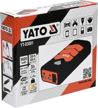 Mini variklio paleidėjas - įkroviklis Yato Power Bank 9000mAh YT-83081 цена и информация | Akumuliatorių krovikliai | pigu.lt