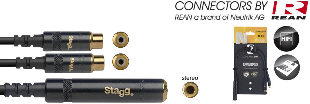 Stagg REAN 3.5mm miniJack/f AUX TS - 2 x RCA/f 10 cm цена и информация | Kabeliai ir laidai | pigu.lt