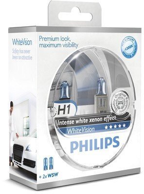 Philips White Vision Intense white xenon effect H1, 2vnt. + 2vnt. x W5W цена и информация | Automobilių lemputės | pigu.lt