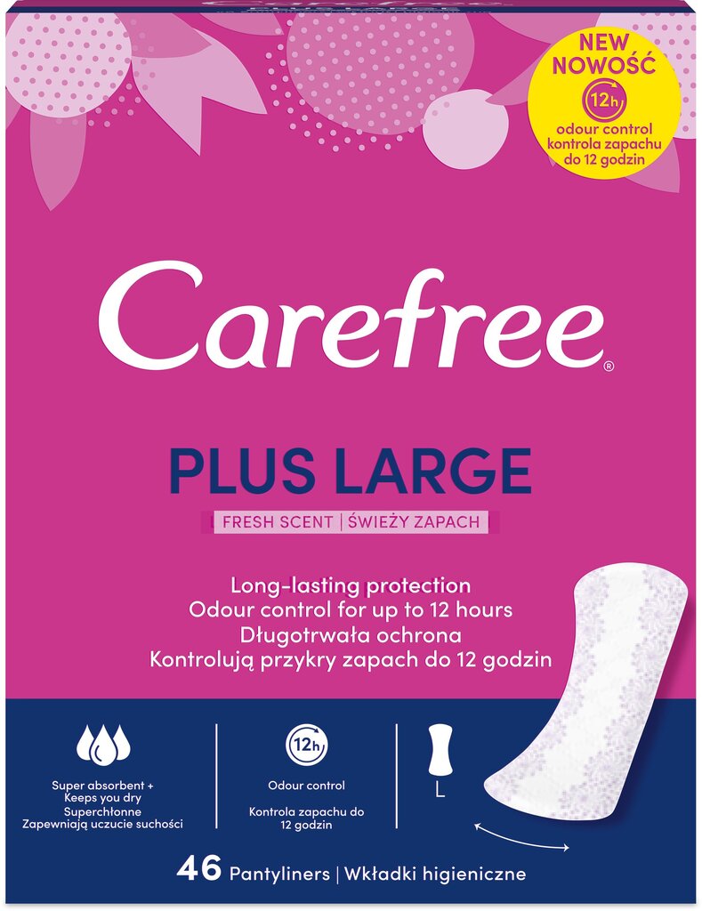 Carefree Large Fresh įklotai, 46 vnt цена и информация | Tamponai, higieniniai paketai, įklotai | pigu.lt