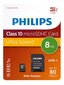 Philips MICROSDHC 8GB CLASS 10/UHS 1 + ADAPTER kaina ir informacija | Atminties kortelės telefonams | pigu.lt