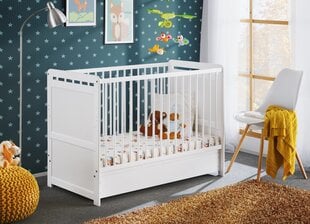 Kūdikio lovytė ASM Tymi Plus su čiužiniu, balta цена и информация | Детские кроватки | pigu.lt