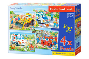 Dėlionių rinkinys Castorland Funny Vehicles 4in1 kaina ir informacija | Dėlionės (puzzle) | pigu.lt