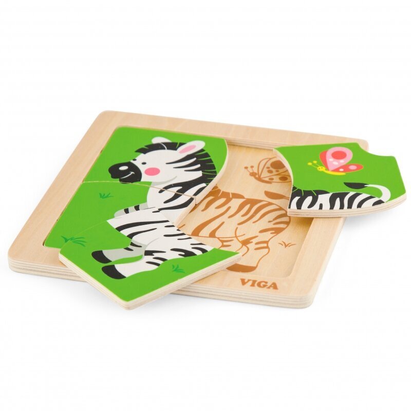 Mano pirmoji medinė dėlionė 4 vnt. - Zebras, Viga kaina ir informacija | Dėlionės (puzzle) | pigu.lt