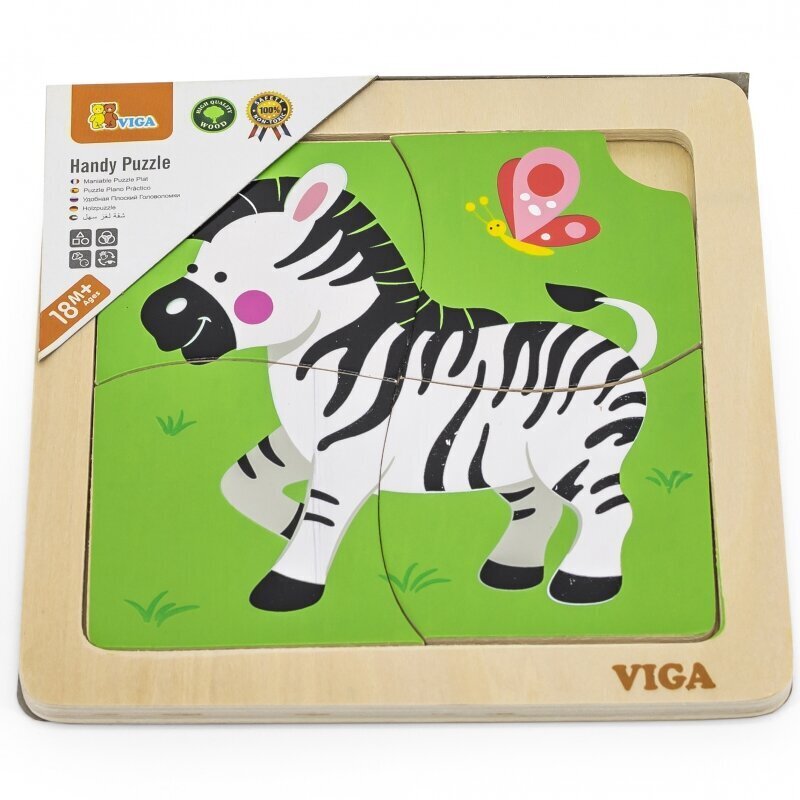 Mano pirmoji medinė dėlionė 4 vnt. - Zebras, Viga kaina ir informacija | Dėlionės (puzzle) | pigu.lt