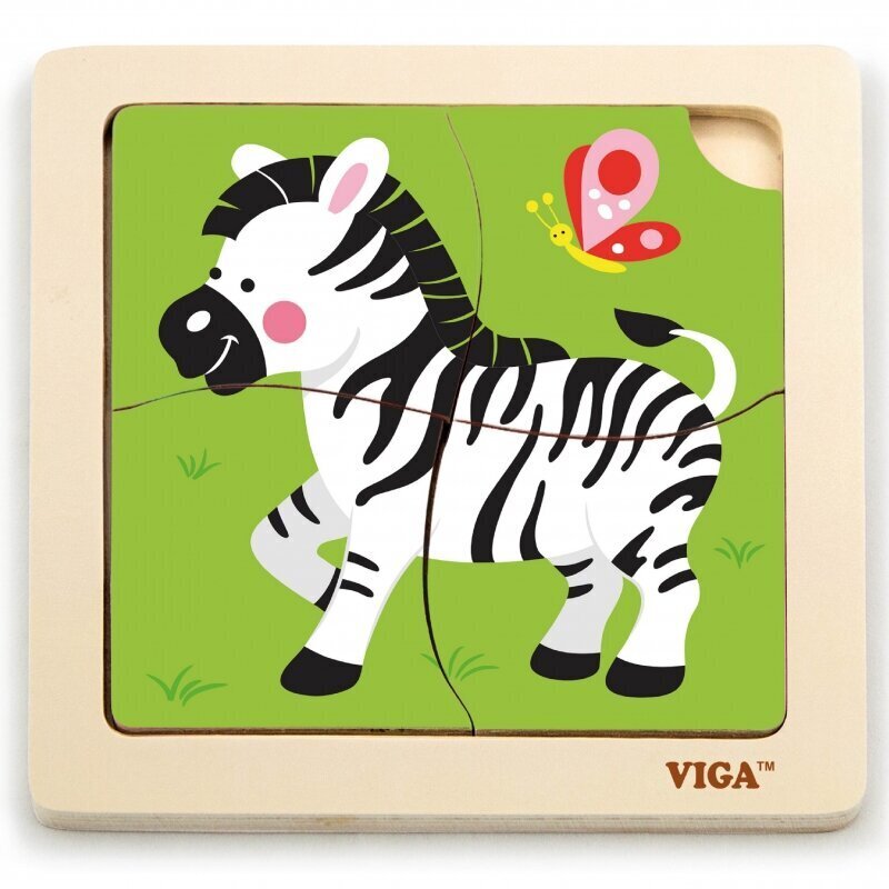 Mano pirmoji medinė dėlionė 4 vnt. - Zebras, Viga kaina ir informacija | Dėlionės (puzzle) | pigu.lt
