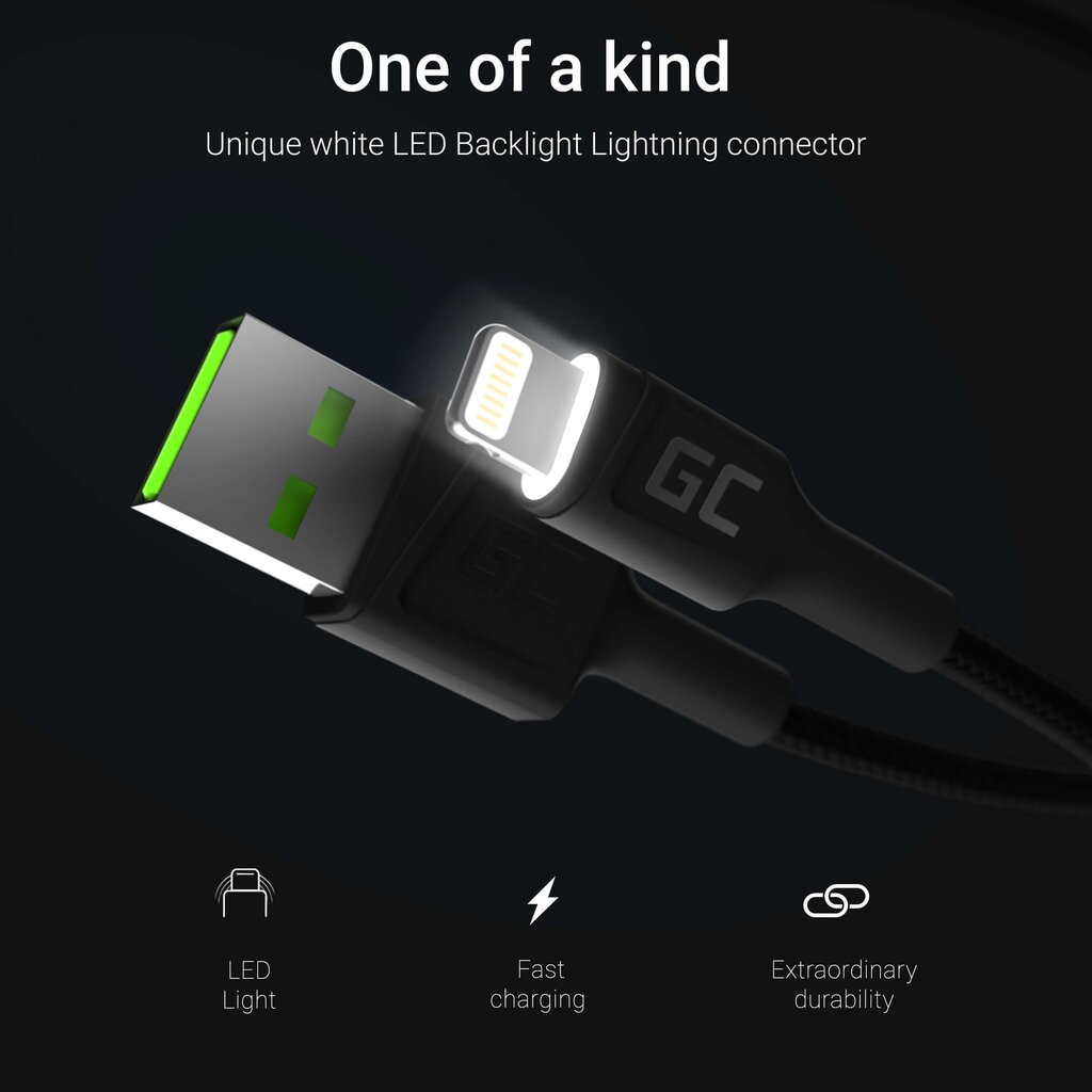 Green Cell KABGC05, USB - Lightning, 1.2m kaina ir informacija | Laidai telefonams | pigu.lt