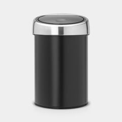 Brabantia корзина для мусора Touch Bin®, 3 л, черная цена и информация | Мусорные баки | pigu.lt