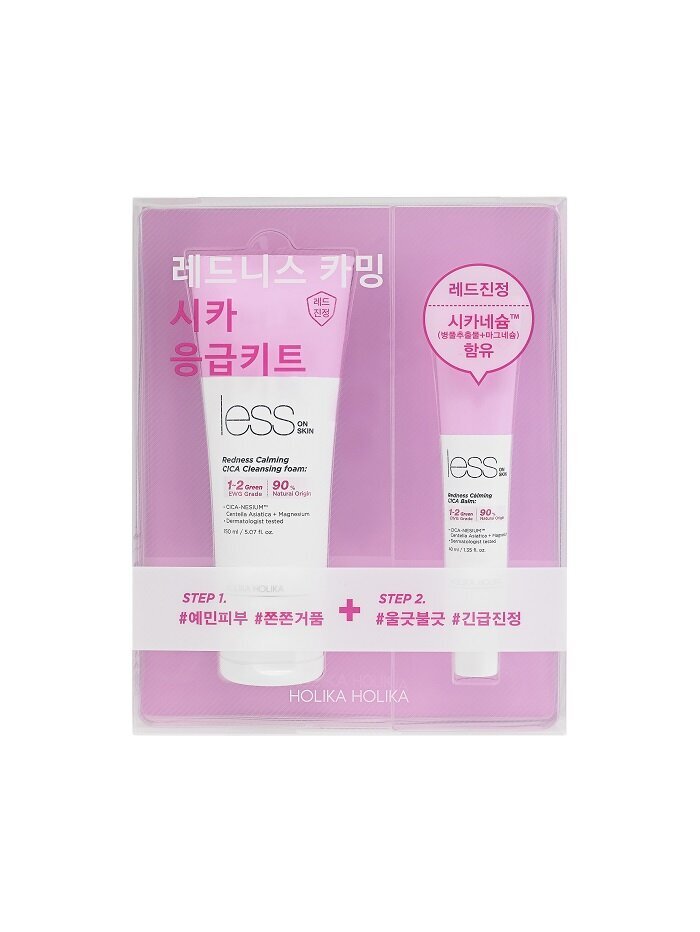 Rinkinys Holika Holika Less On Skin Redness Calming CICA: Cleansing Foam veido valymo putos, 150ml + kremas jautriai ir paraudusiai odai, 40ml kaina ir informacija | Veido prausikliai, valikliai | pigu.lt