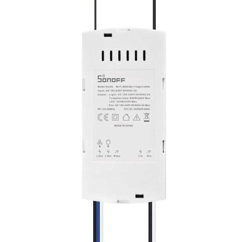 Wi-Fi Ceiling Fan And Light Controller Sonoff IFan03 + remote цена и информация | Apsaugos sistemų priedai | pigu.lt