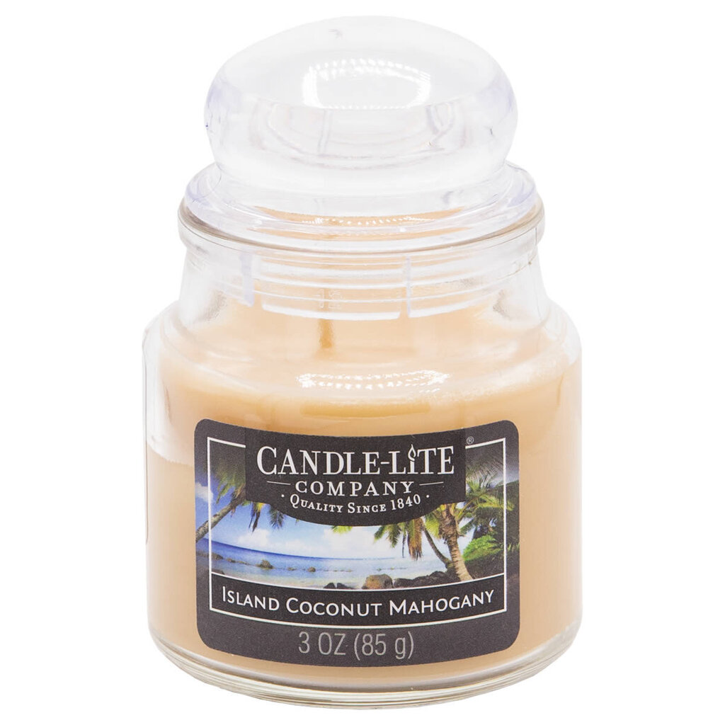 Candle-Lite kvapioji žvakė su dangteliu Island Coconut Mahogany, 85 g цена и информация | Žvakės, Žvakidės | pigu.lt