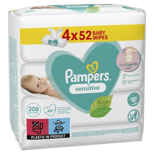 Servetėlės PAMPERS Sensitive, 4x52 vnt. kaina ir informacija | Drėgnos servetėlės, paklotai | pigu.lt