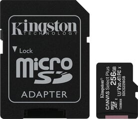 Kingston Canvas Select Plus UHS-I 256 GB цена и информация | Карты памяти для фотоаппаратов, камер | pigu.lt