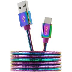 CANYON Type C USB 2.0 standard cable, Power output 5V/9V 2A, OD 3.8mm, metal shell, cable length 1.2m, Rainbow, 14*6*1000mm, 0.04kg kaina ir informacija | Kabeliai ir laidai | pigu.lt