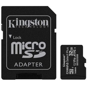 Kingston microSDHC 32GB Canvas Select Plus 100R A1 C10 + Адаптер цена и информация | Карты памяти для телефонов | pigu.lt