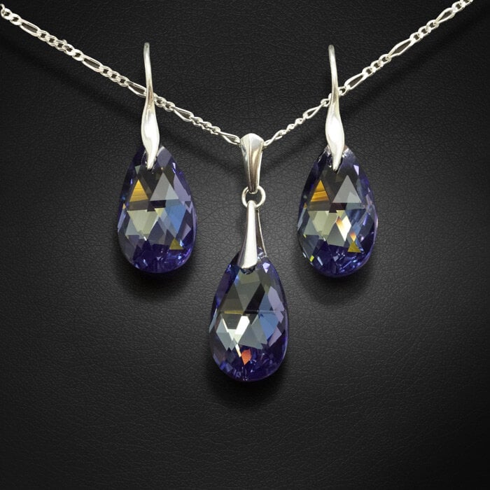 Sidabrinis papuošalų rinkinys moterims DiamondSky „Baroque (Tanzanite AB)“ su Swarovski kristalais