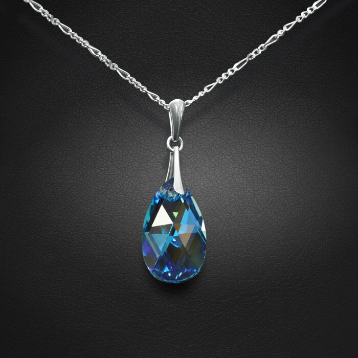 Sidabrinis kaklo papuošalas moterims DiamondSky „Baroque (Aquamarine Blue AB)“ su Swarovski kristalais цена и информация | Kaklo papuošalai | pigu.lt