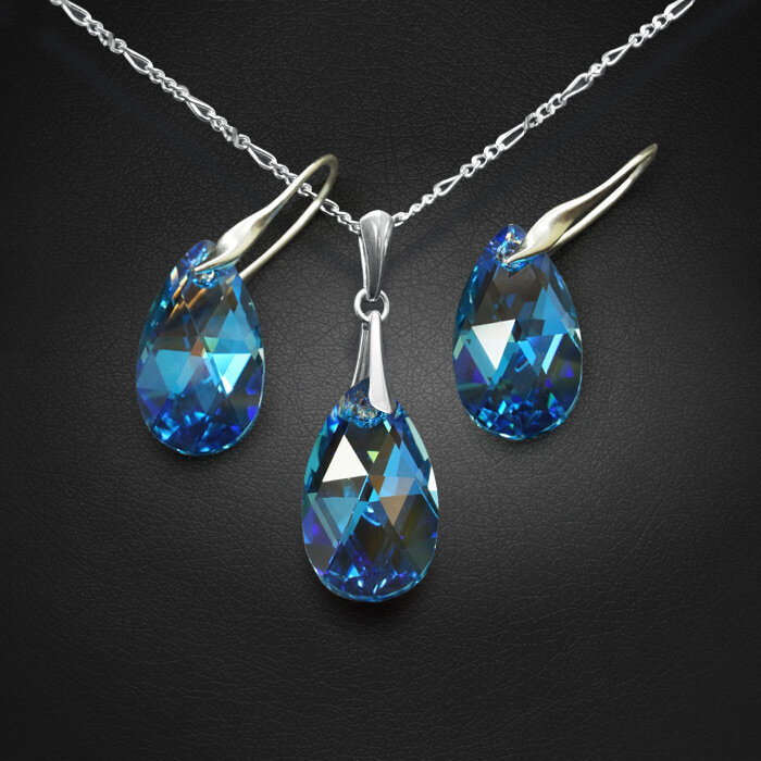 Sidabrinis papuošalų rinkinys moterims DiamondSky „Baroque (Aquamarine Blue AB)“ su Swarovski kristalais kaina ir informacija | Papuošalų rinkiniai | pigu.lt