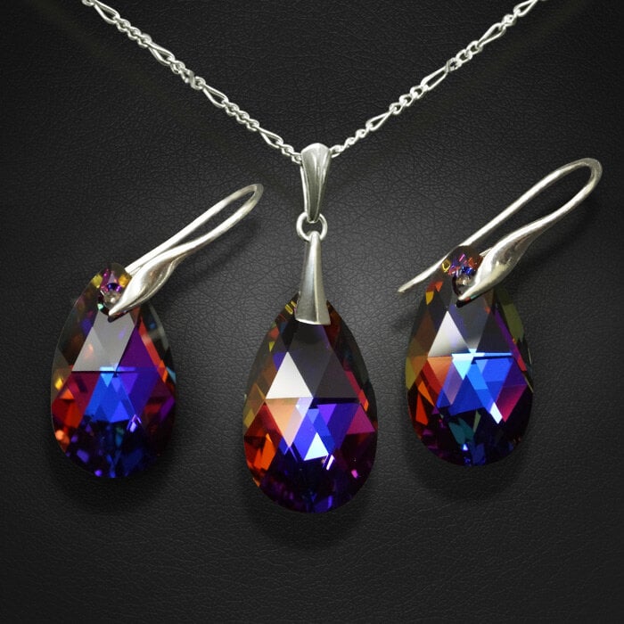 Sidabrinis papuošalų rinkinys moterims DiamondSky „Baroque (Volcano)“ su Swarovski kristalais