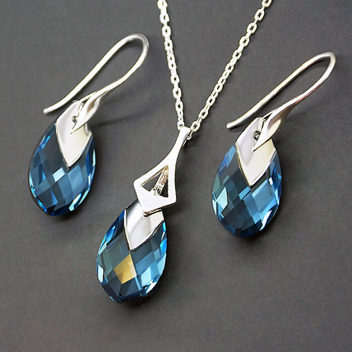 Sidabrinis papuošalų rinkinys moterims DiamondSky „Baroque II (Aquamarine Light Chrome)“ su Swarovski kristalais kaina ir informacija | Papuošalų rinkiniai | pigu.lt