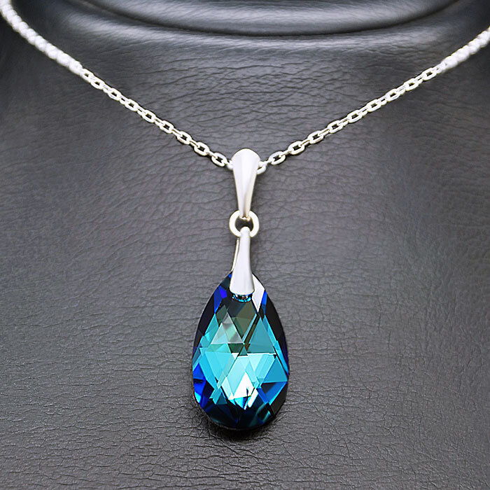 Sidabrinis kaklo papuošalas moterims DiamondSky „Baroque (Bermuda Blue)“ su Swarovski kristalais kaina ir informacija | Kaklo papuošalai | pigu.lt