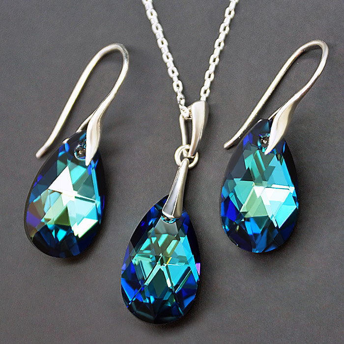 Sidabrinis papuošalų rinkinys moterims DiamondSky „Baroque (Bermuda Blue)“ su Swarovski kristalais