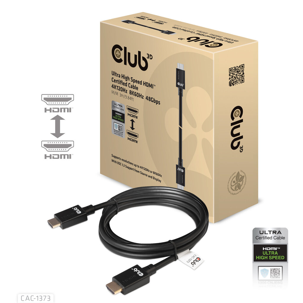 Club 3D, HDMI, 3 m kaina ir informacija | Kabeliai ir laidai | pigu.lt