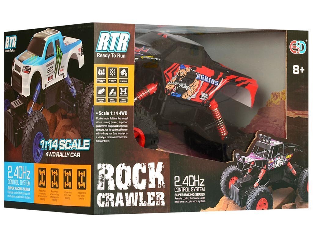 Visureigis Rock Crawler su nuotolinio valdymo pultu 1:14, 4x4 su dviems varikliais kaina ir informacija | Žaislai berniukams | pigu.lt