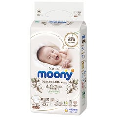 Japoniškos sauskelnės Moony Natural NB 0-5 kg, 63 vnt. kaina ir informacija | Moony Išparduotuvė | pigu.lt