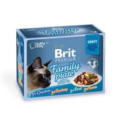 Brit Premium Cat Family Plate rinkinys su mėsa ir žuvimi, 12x85 g цена и информация | Brit Premium Товары для животных | pigu.lt