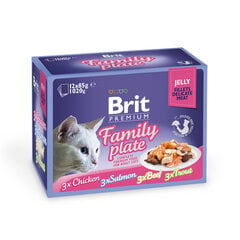 Brit Premium Cat Family Plate rinkinys su vištiena, lašiša, jautiena ir upėtakiu, 12x85 g цена и информация | Brit Premium Товары для животных | pigu.lt