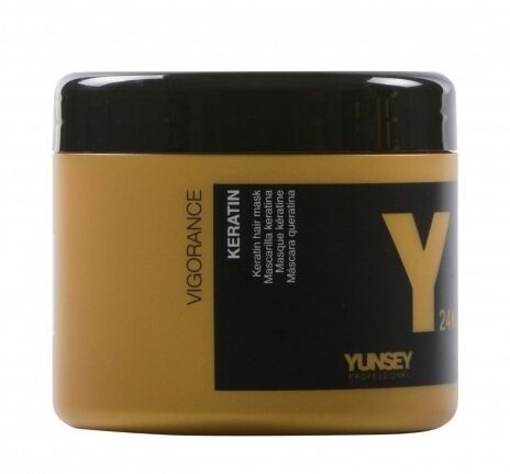 Aukso plaukų kaukė Yunsey Professional Vigorance Keratin 24K 500 ml kaina ir informacija | Priemonės plaukų stiprinimui | pigu.lt