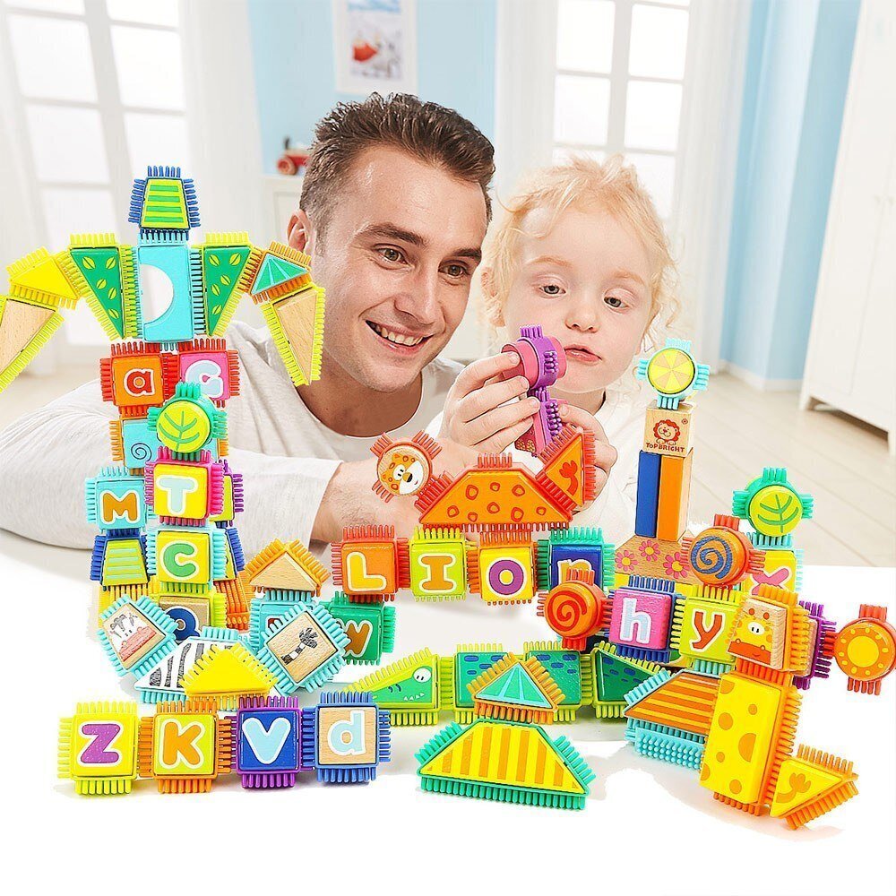 Medinės kaladėlės su spygliukais kibirėlyje Top Bright, 150 d. kaina ir informacija | Žaislai kūdikiams | pigu.lt