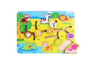 Top Bright деревянный пазл с кнопками-лабиринт 2in1 Джунгли, 6 дет. цена и информация | Игрушки для малышей | pigu.lt