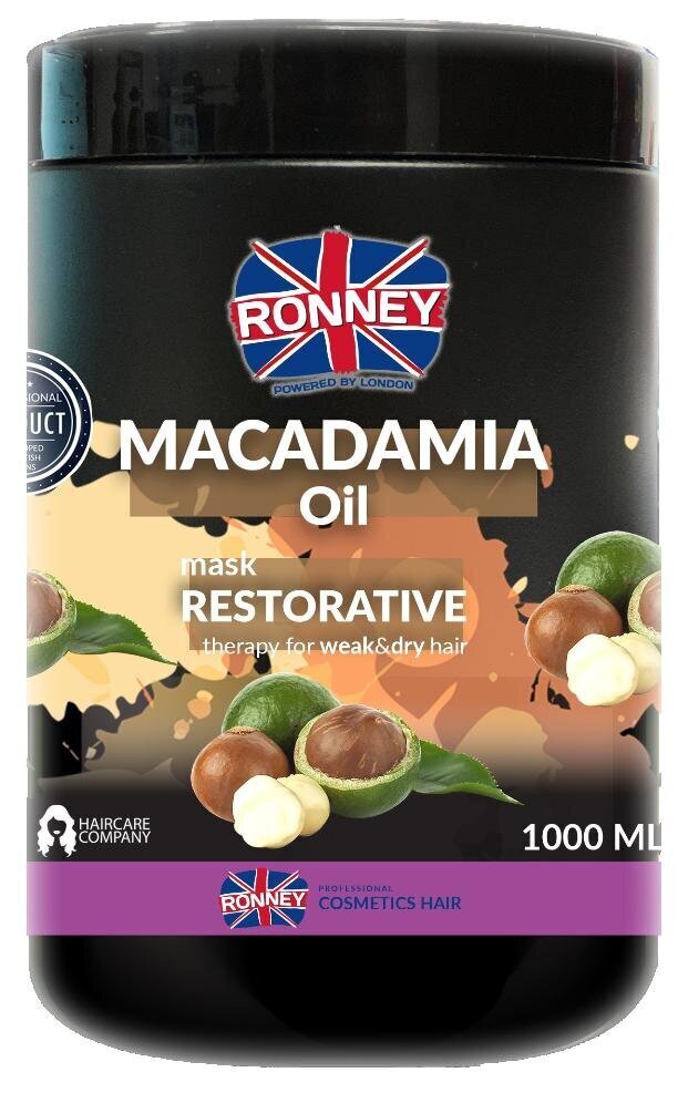 Atkurianti plaukų kaukė Ronney Macadamia Oil Complex Professional 1000 ml kaina ir informacija | Priemonės plaukų stiprinimui | pigu.lt