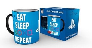 Playstation Eat Sleep Repeat, меняющая цвет чашка цена и информация | Атрибутика для игроков | pigu.lt