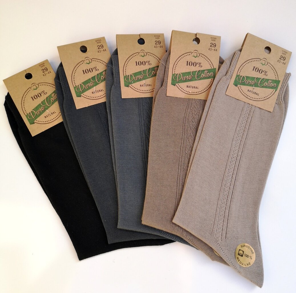 Grynos medvilnės kojinės vyrams, 5 poros, įvairių spalvų цена и информация | Vyriškos kojinės | pigu.lt