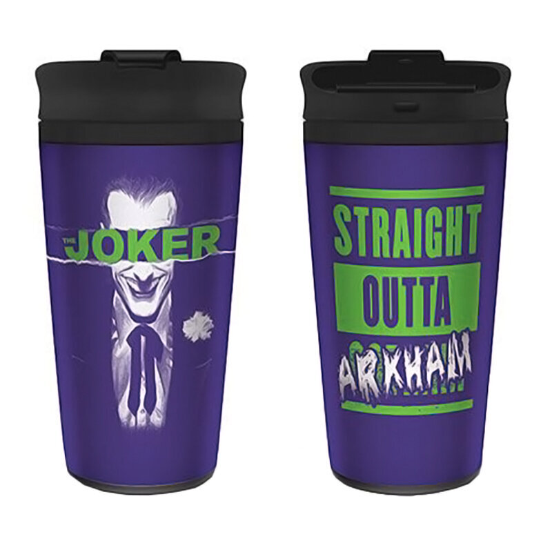 DC Comics Joker Straight Outta Arkham Metal Travel Mug, 450ml kaina ir informacija | Žaidėjų atributika | pigu.lt