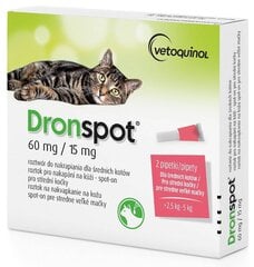 Vetoquinol Dronspot priemonė nuo kirmelių 60mg/15mg, 2 vnt. kaina ir informacija | Vitaminai, papildai, antiparazitinės priemonės katėms | pigu.lt