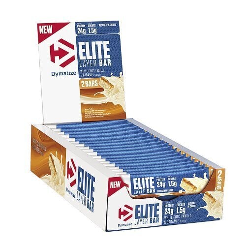 Maisto papildai batonėliai Dymatize Elite Layer 18 x 2x30g, balto šokolado su vanile ir karamele skonio kaina ir informacija | Batonėliai | pigu.lt