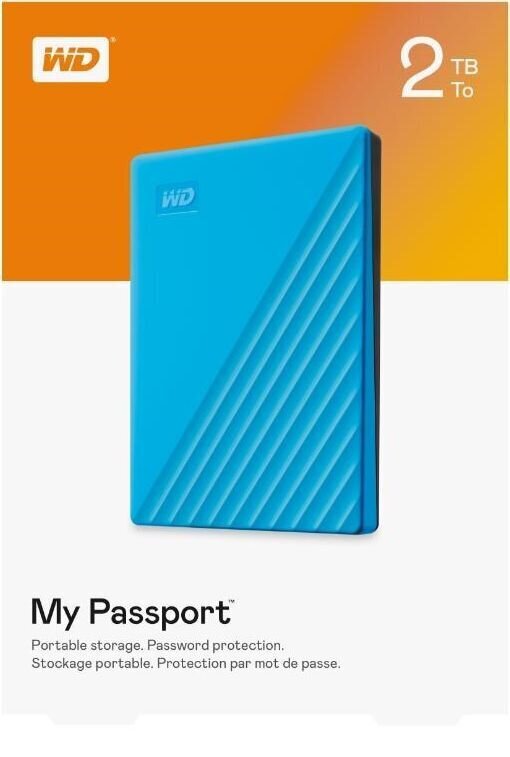 WD My Passport 2TB, USB 3.2, Mėlyna kaina ir informacija | Išoriniai kietieji diskai (SSD, HDD) | pigu.lt