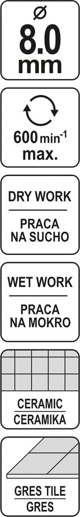 Deimantinė gręžimo karūnėlė Yato Ø 8 mm (YT-60423) цена и информация | Mechaniniai įrankiai | pigu.lt