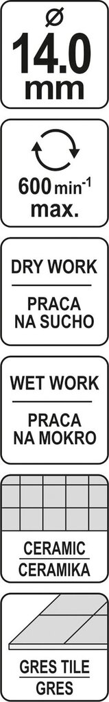 Deimantinė gręžimo karūnėlė Yato Ø 14 mm (YT-60426) kaina ir informacija | Mechaniniai įrankiai | pigu.lt