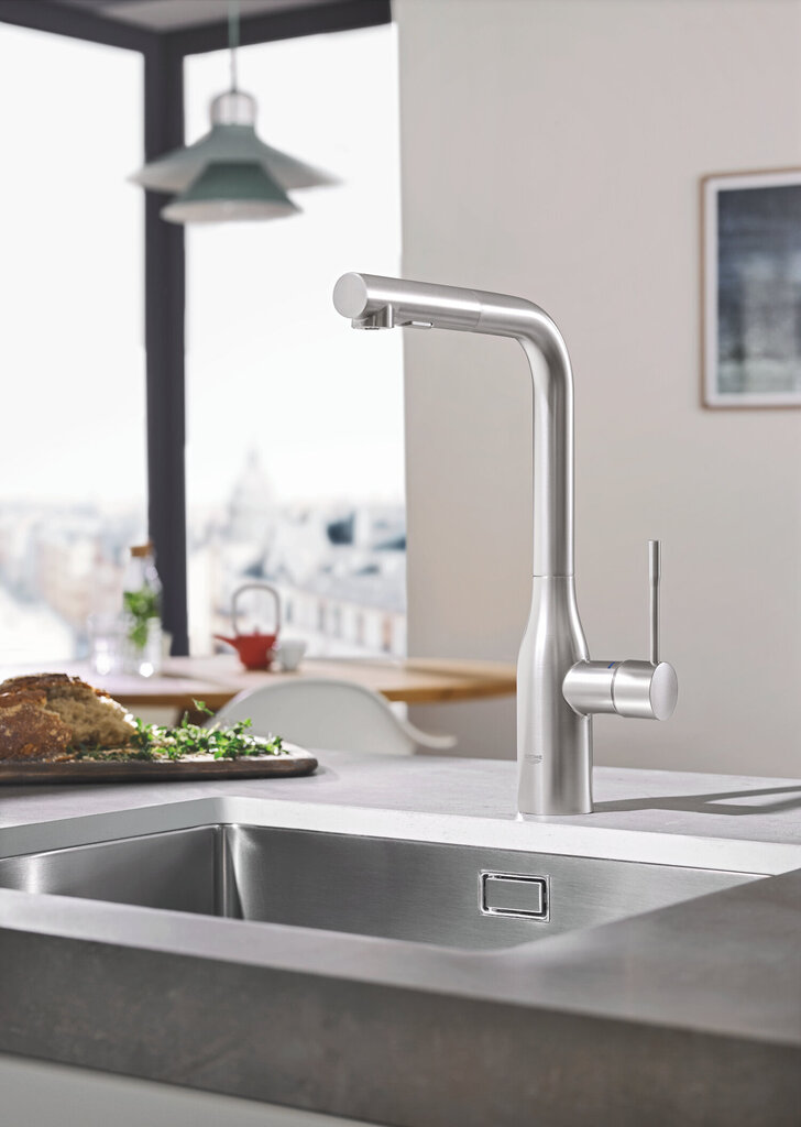 Grohe Essence virtuvės maišytuvas aukštu snapeliu, pilnu pasukimo diapazonu ir ištraukiamu dušeliu 30270DC0 kaina ir informacija | Virtuvės maišytuvai | pigu.lt