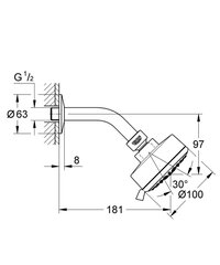 Grohe Tempesta Cosmo душевая насадка с локтем 27869001 цена и информация | Аксессуары для душа, смесителей | pigu.lt